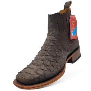 Botines de Piton Grabado Punta Cuadrada Color Chocolate Q82B5794