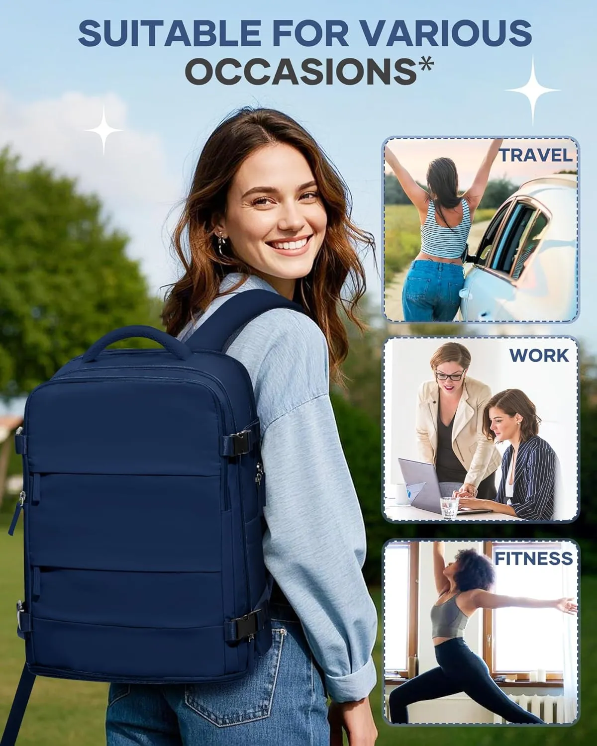 coofay Travel Backpack Carry On Backpack Personal Item Travel Bag Mochila De Viaje Carry On Backpack For Airplanes Traveling Backpack For Women Gym Backpacks College Backpacks Sapphire Blue