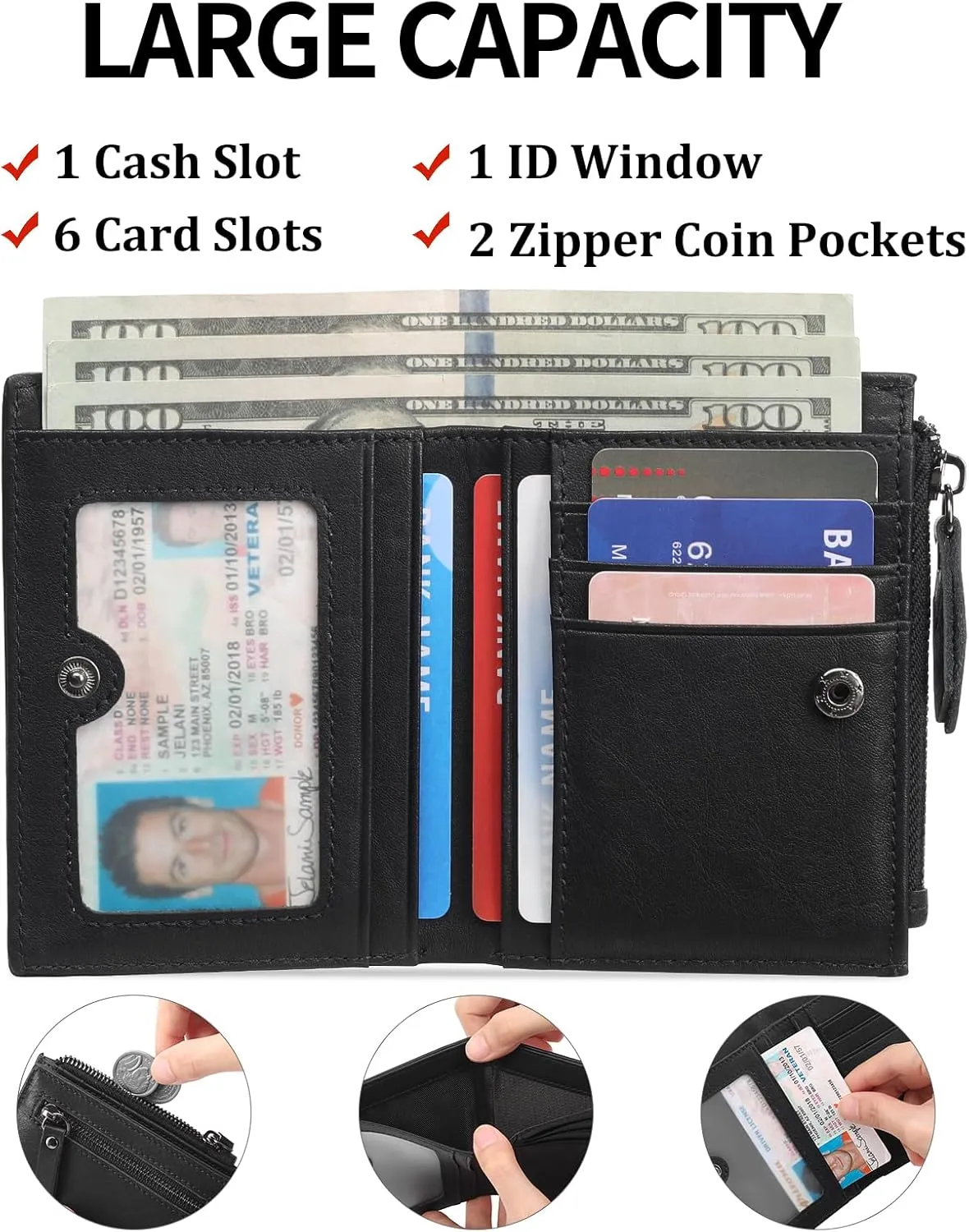 GAEKEAO Mens Wallet RFID Blocking - Genuine Leather Wallets for Men with Zipper RFID Wallet with Coin Pouch, Bifold Wallet with ID Window, Billeteras de Hombres