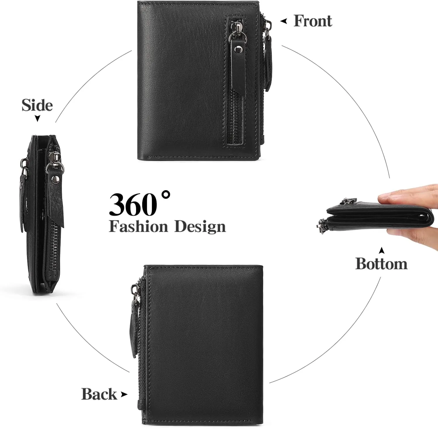 GAEKEAO Mens Wallet RFID Blocking - Genuine Leather Wallets for Men with Zipper RFID Wallet with Coin Pouch, Bifold Wallet with ID Window, Billeteras de Hombres