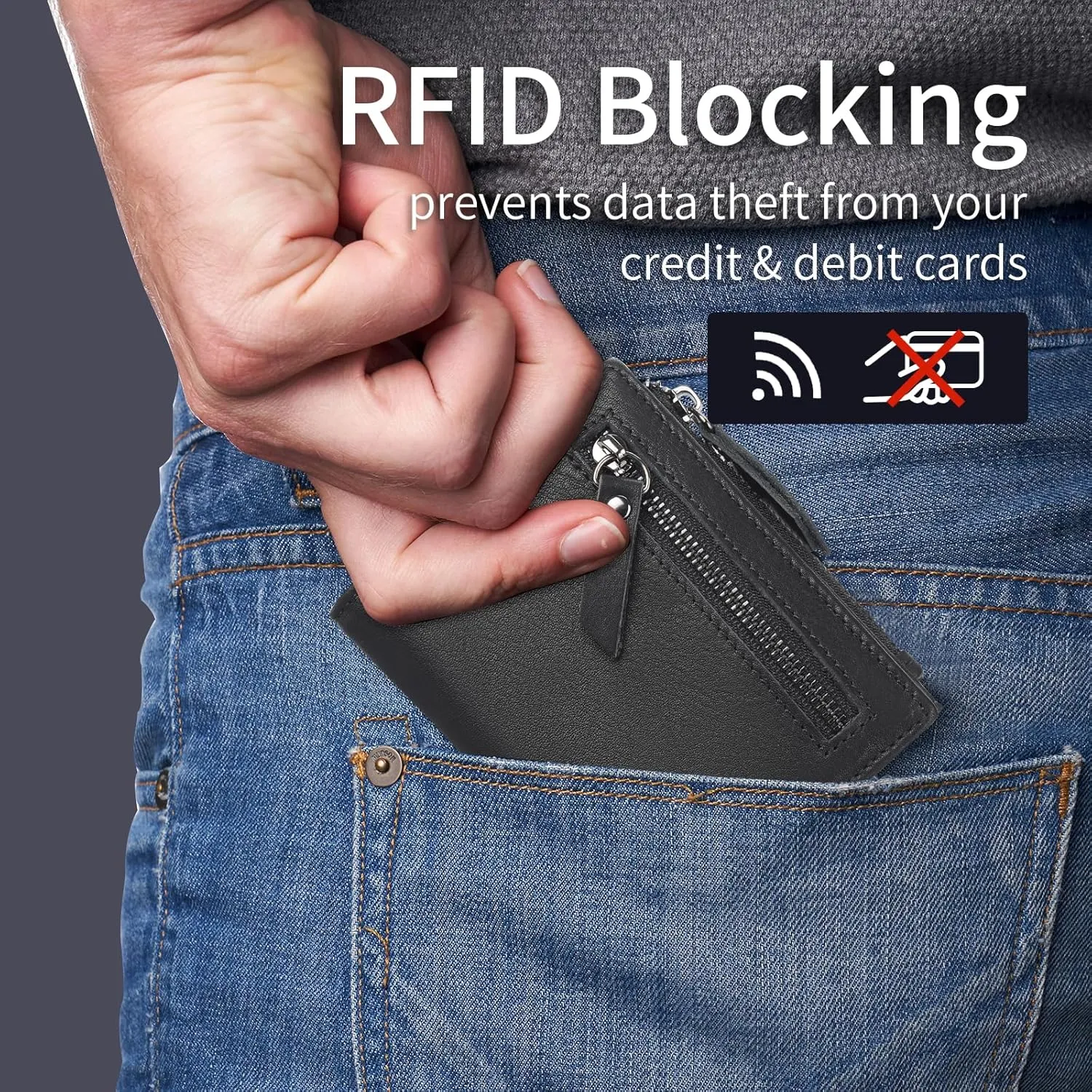 GAEKEAO Mens Wallet RFID Blocking - Genuine Leather Wallets for Men with Zipper RFID Wallet with Coin Pouch, Bifold Wallet with ID Window, Billeteras de Hombres