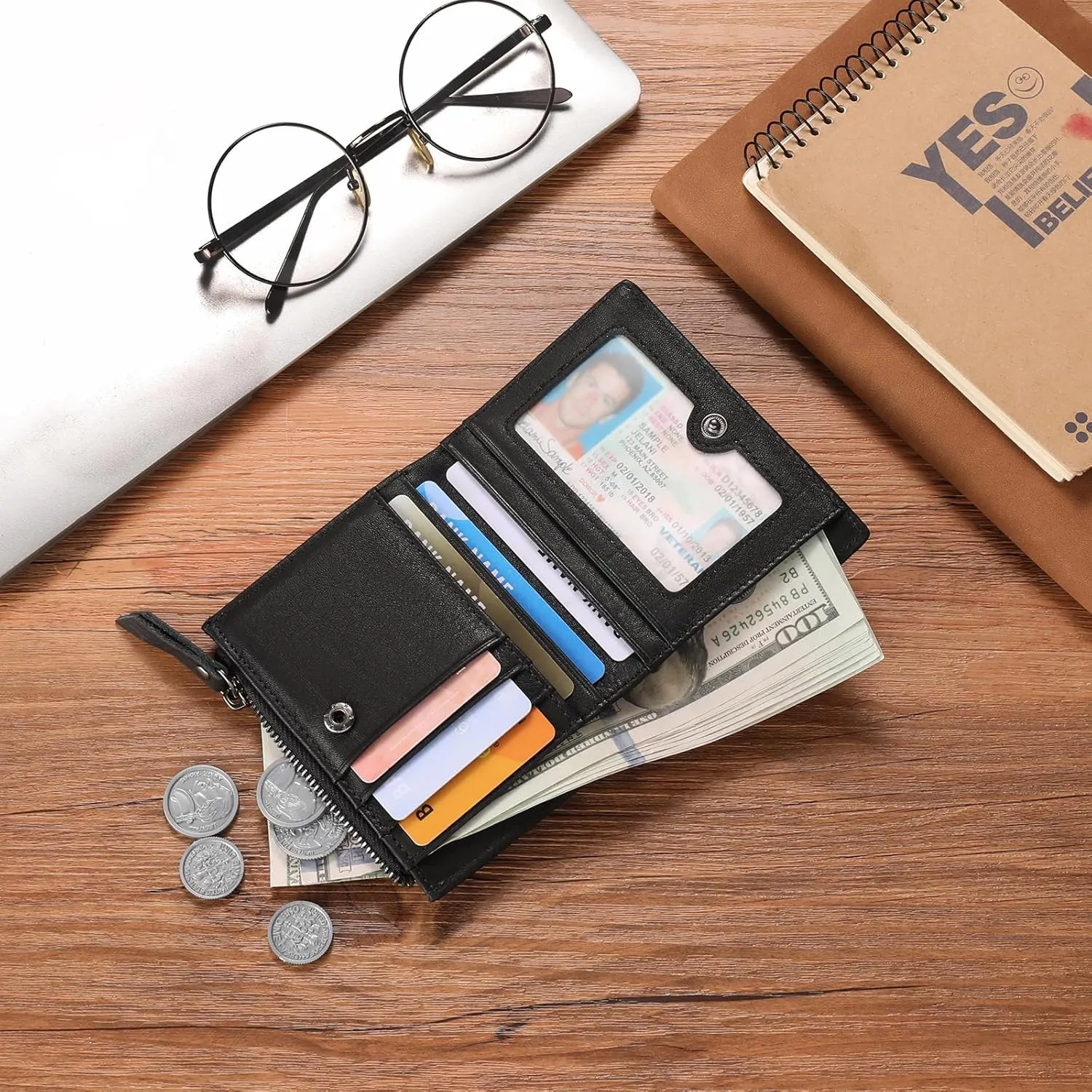 GAEKEAO Mens Wallet RFID Blocking - Genuine Leather Wallets for Men with Zipper RFID Wallet with Coin Pouch, Bifold Wallet with ID Window, Billeteras de Hombres